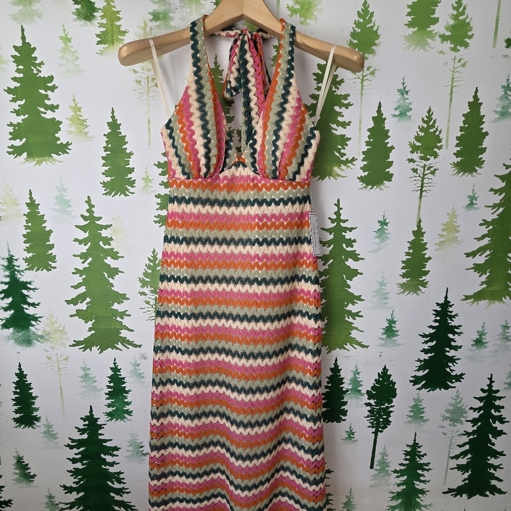 Premier Amour Crochet Sleeveless Chevron Midi Fit + Flare Dress